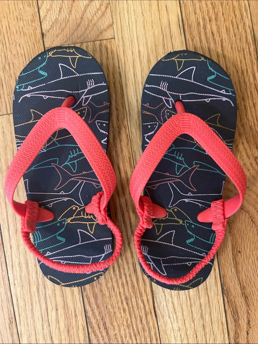 Kids Coral Strap Flip Flops with Shark Print